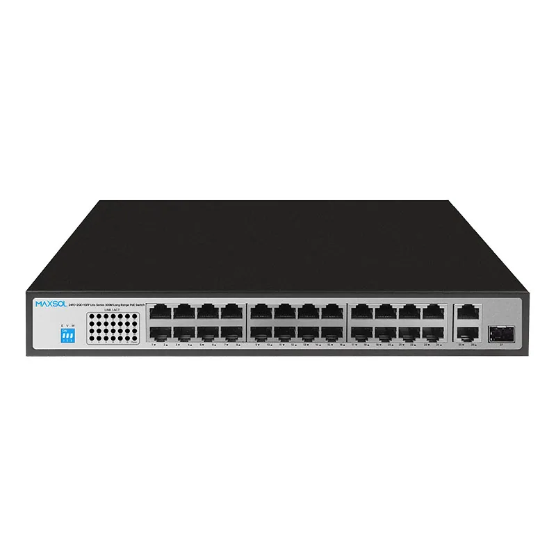 Switch PoE+ Fast Ethernet de 24 puertos con enlaces de subida Gigabit