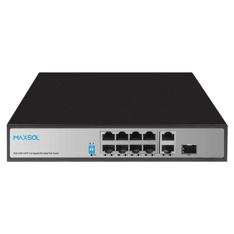 Switch Gigabit PoE+ PS1802FG de 8 puertos con enlaces RJ45 y SFP