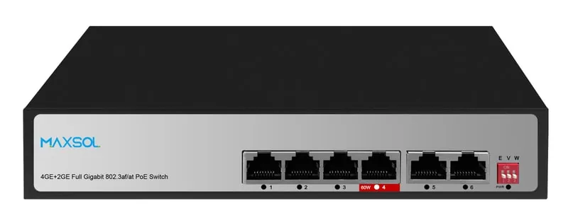 Switch PoE Gigabit no administrable de largo alcance, 4 puertos, 65W